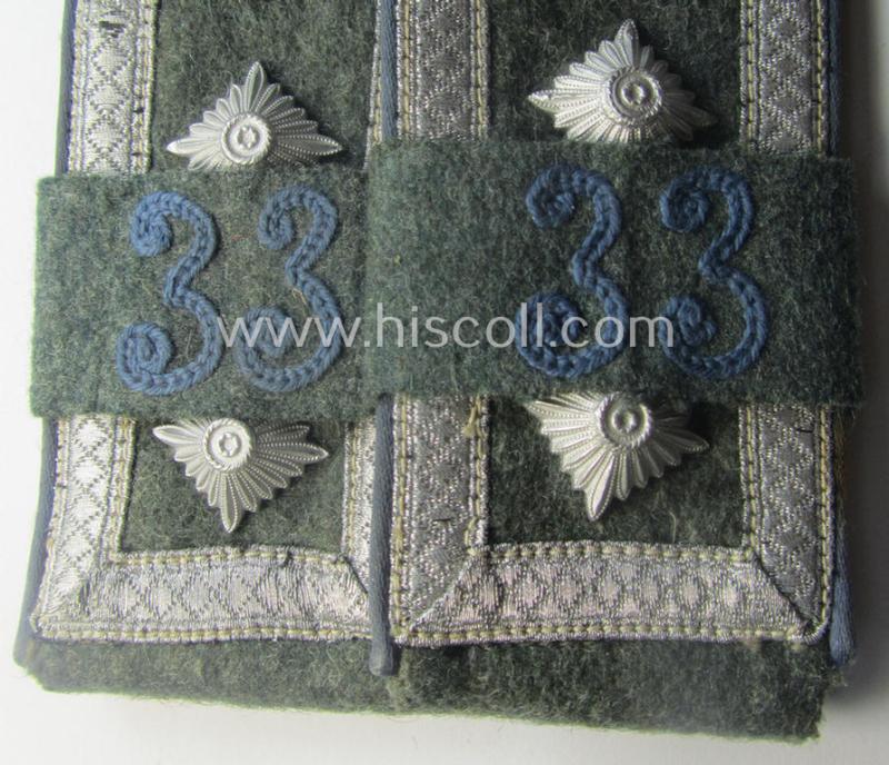 Pair of mid-war-period, so-called: 'M41 o. M43'-pattern, WH (Heeres) NCO-type shoulderstraps that comes with its accompanying 'Überschube'-pair as was intended for an: 'Oberfeldwebel des Nachschub-Abtgs. 33'