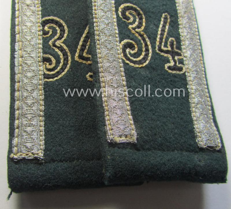 Attractive - and fully matching! - pair of WH (Heeres), early- (ie. pre-) war-period, 'M36- o. M40'-pattern (pointed-styled- and 'cyphered') so-called: NCO-type shoulderstraps as was intended for an: 'Unteroffizier des Pionier-Regiments 34'