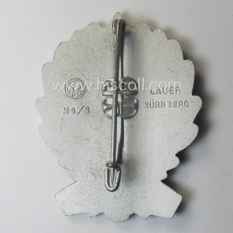SA- (ie. 'Sturmabteilungen'-) related 'tinnie', being a maker- (ie. 'RzM M9/3' and/or: 'Lauer - Nürnberg'-) marked example depicting an SA-sports'-badge and SA-logo surrounded by the text: 'SA-Gruppenwettkämpfe - Gruppe Hochland - 1938'