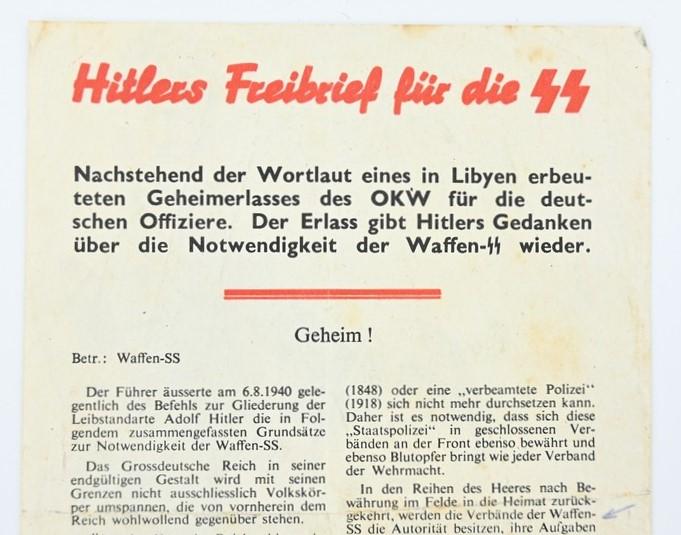 Allied WW2 Droppingsflyer 'Hitler's Freibrief'