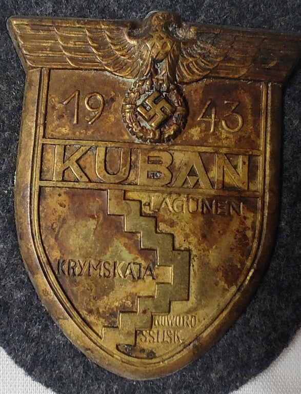 Luftwaffe (Air force) 'Kuban' campaign shield that comes mounted onto its original blue grey wool backing.
