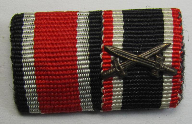 Two-pieced, WWII-period ribbon-bar (ie. 'Feld- o. Bandspange') as was intended for the combination: 'Eisernes Kreuz II. Klasse' (or: iron cross second class) and 'KvK II. Klasse mit Schwertern'