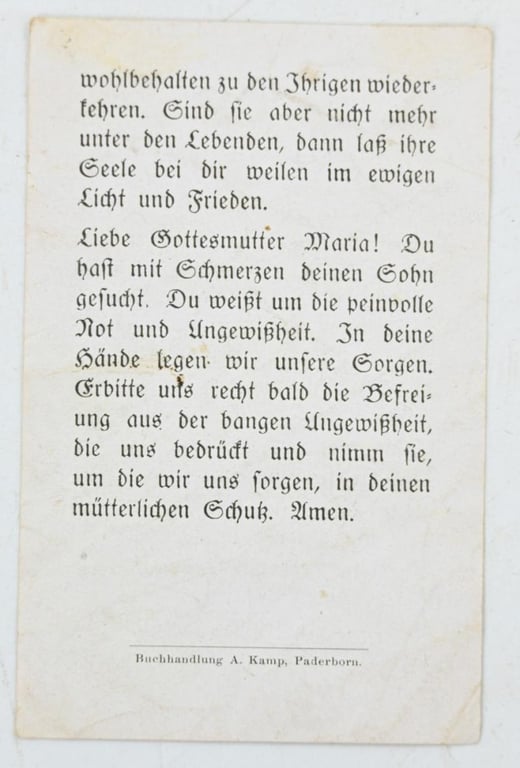 German Pocket Size 'Prayer for the missing soldier'
