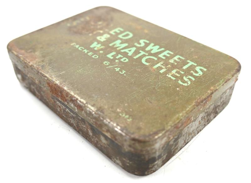British WW2 Tin can of Boiled Sweets, Salt & Matches