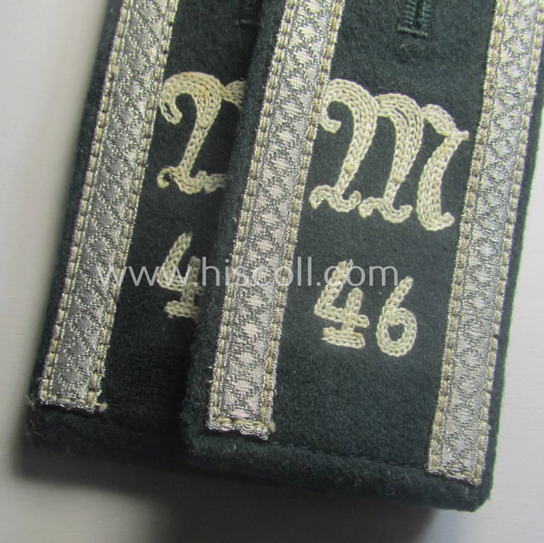 Fully matching pair of early-period (ie. 'M36- o. M40'-pattern and/or pointed-styled), WH (Heeres) 'cyphered' NCO-type shoulderstraps as was intended for a: 'Unteroffizier des Inf.-Maschinengewehr-Abts. 46'