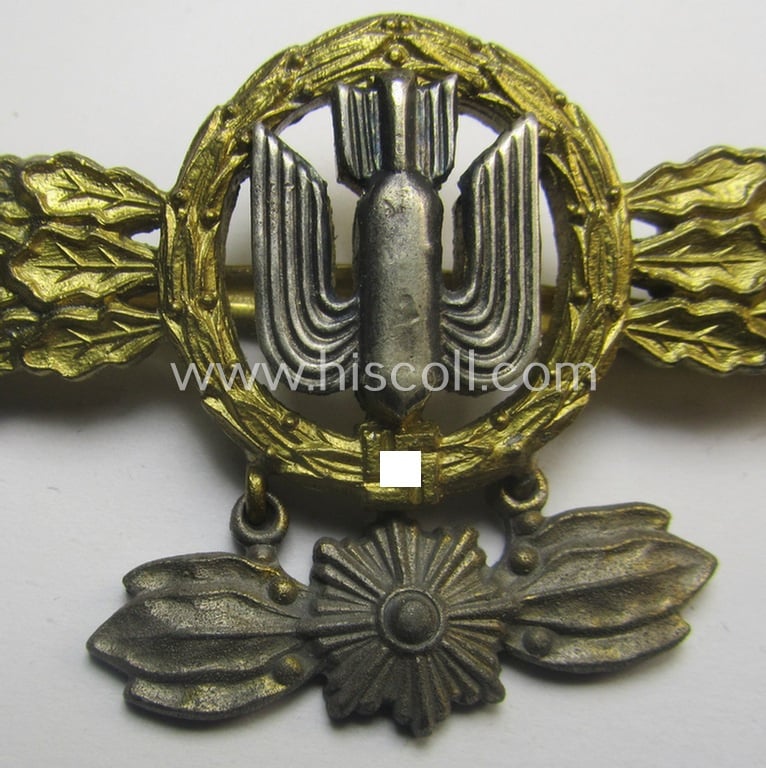 Attractive, WH (LW) 'Frontflugspange für Kampfflieger in Gold mit Stern-Anhänger' being a typical zinc- (ie. 'Feinzink'-) and maker-marked example bythe: 'Metall u. Kunstoff - Gablonz'-company