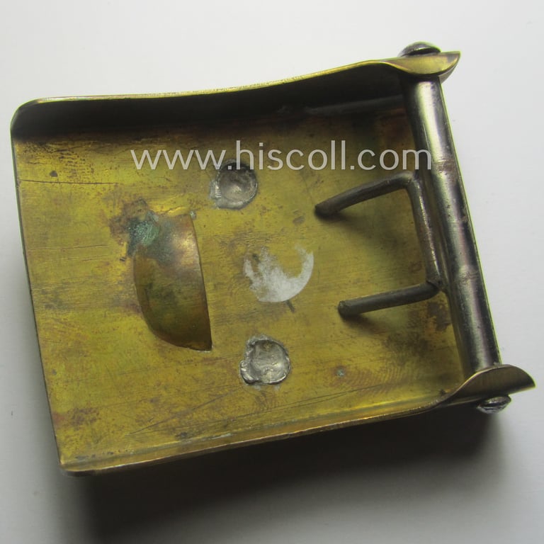 Neat - albeit unmarked and typically regular-sized! - example of a pre-war-period, SA (ie. 'Sturmabteilungen') copper- (ie. 'messing'-) based belt-buckle being a 'variant'-pattern- (ie. 'two-pieced'-) specimen