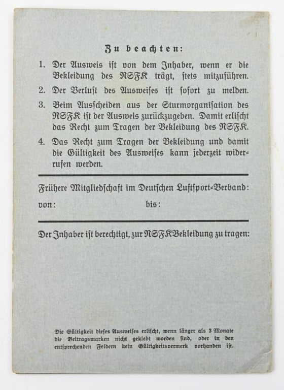 German NSFK Memberpass 1938