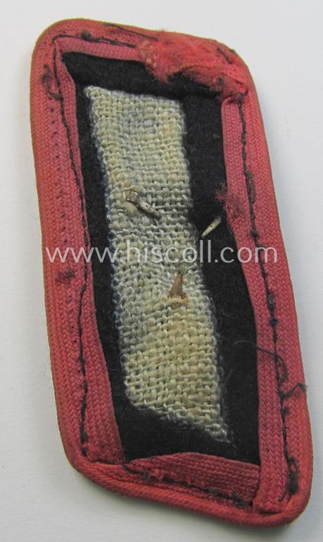 Mid- (ie. later-) war-period - albeit regrettably single! - WH (Heeres) black-coloured, woolen-based- and/or bright-pink-piped: 'Panzer'-collar-tab having a zinc- (ie. 'Feinzink'-) based (and '3-pronged'!) 'Totenkopf' (ie. skull) period-attac...