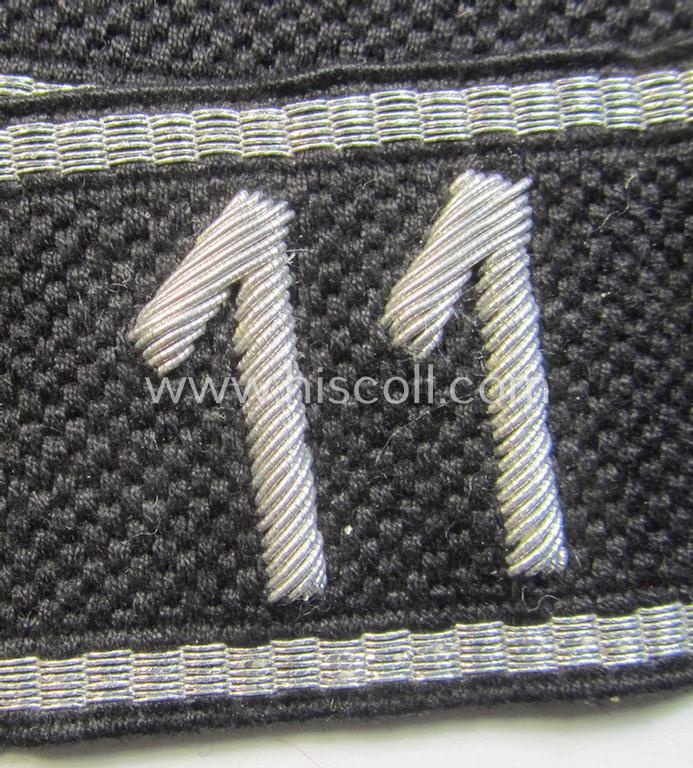 Attractive, Allgemeine-SS officers'-pattern cuff-title (ie. 'Ärmelstreifen für Führer') being a typical hand-embroidered example as was intended for a member serving within the: 'SS-Standarte 11' named: "Otto Planetta"