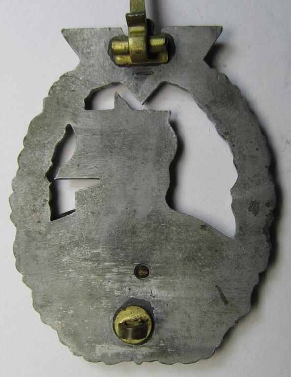 Superb, WH (Kriegsmarine) 'Hilfskreuzer-Kriegsabzeichen' (or: auxiliary-cruiser war-badge) being a typical, non-maker-marked- and/or: 'Feinzink'-based example as was produced by the: 'S&L'-company