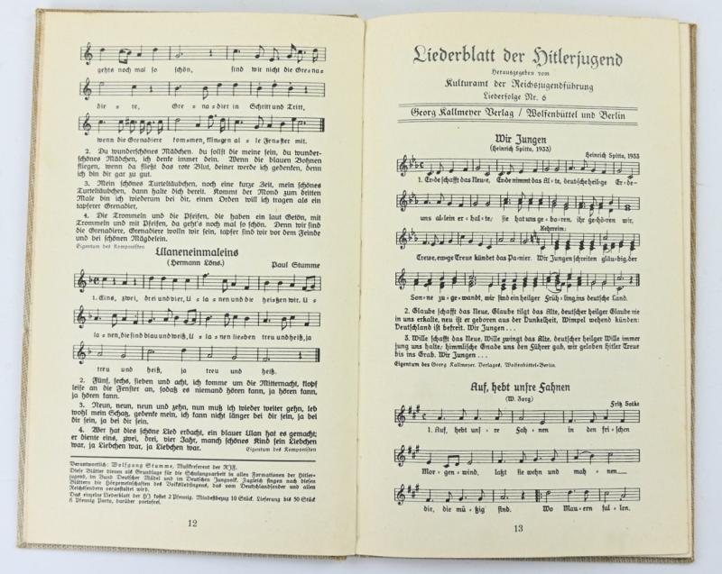 German HJ Songbook 'Liederblatt der Hitlerjugend'