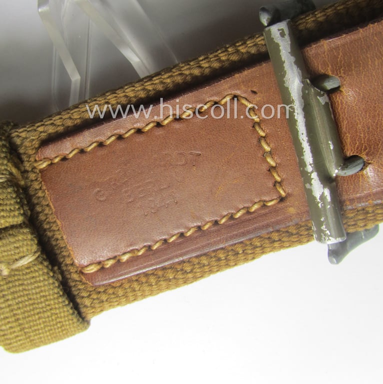 WH (Heeres) 'tropical-issue'- (ie. DAK- or 'Deutsches Afrika Korps'-related-) webbing-based, officers'-type belt- and buckle set (aka: 'Tropenfeldbinde für Offiziere des Heeres')