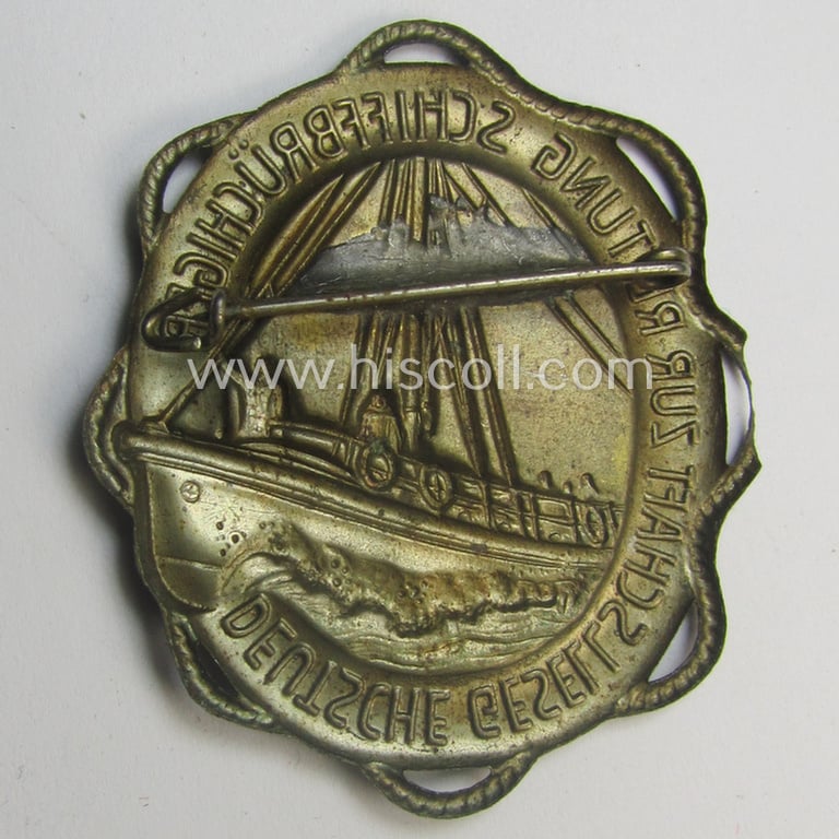 Never before seen, commemorative - and I deem fairly early-period! - golden-bronze-toned, 'tinnie' showing a life-boat and text: 'Deutsche Gesellschaft zur Rettung Schiffbrüchiger'