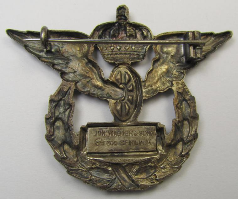 German (ie. Preussen), pre-WWI-period- and/or genuine silver-based, so-called: 'Preussisches Staats-Eisenbahn-Erinnerungszeichen für 25 Jahre Treue Dienste' (being a clearly maker- ie. 'Joh. Wagner & Sohn - Berlin'-marked example)