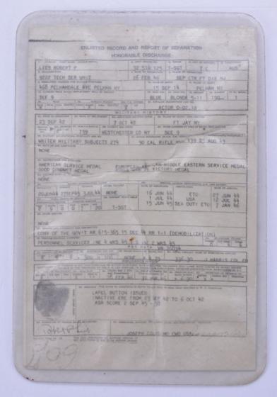 USAAF WW2 Honorable Discharge Pass of Actor Robert P.Lieb