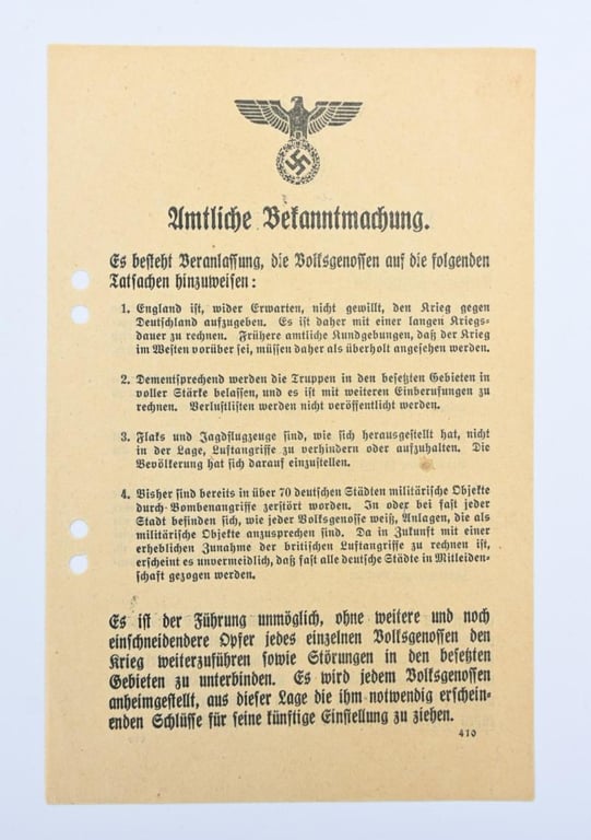 Allied WW2 Droppingsflyer 'Amtliche Bekanntmachung'