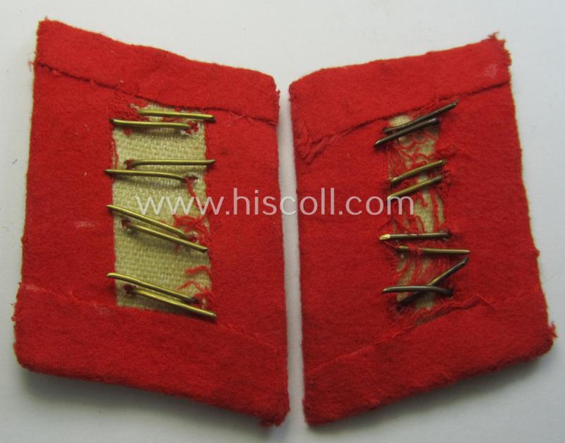 Truly worn - and matching! - pair of WH (Luftwaffe) bright-red-coloured, EM- (ie. NCO-) type collar-patches (ie. 'Kragenspiegel') as was intended for usage by a member within a: 'Flak-Artillerie'-regiment ie. unit