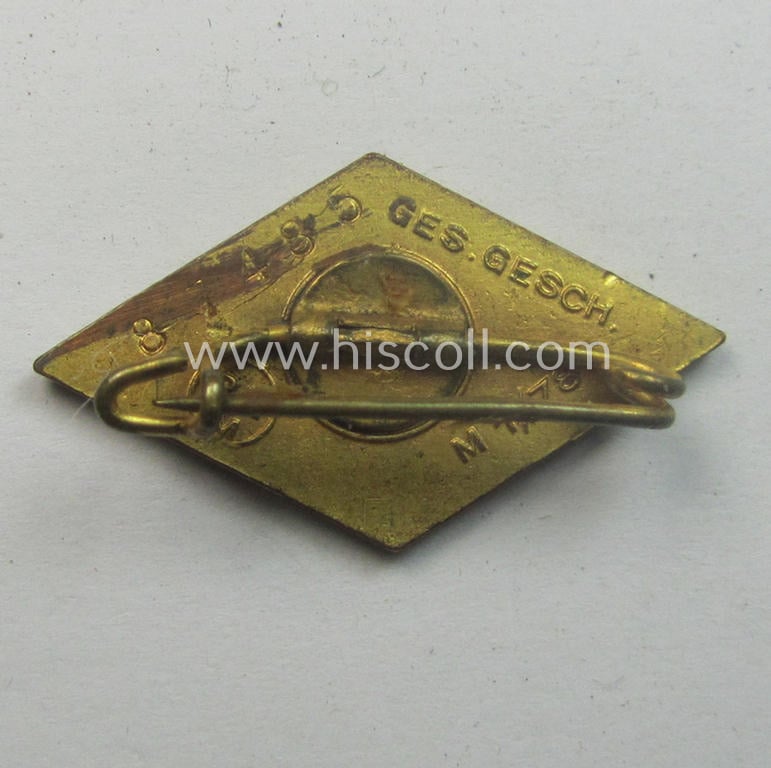 Stunning - and truly awarded! - HJ- (ie. Hitlerjugend) 'Goldenes Ehrenzeichen' (ie. 'Raute') being a maker- (ie. 'RzM - M1/78') example that is bearing the (unique!) serial-number: '87435'