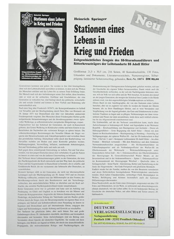 Signature of Waffen-SS KC Recipient 'Heinrich Springer'