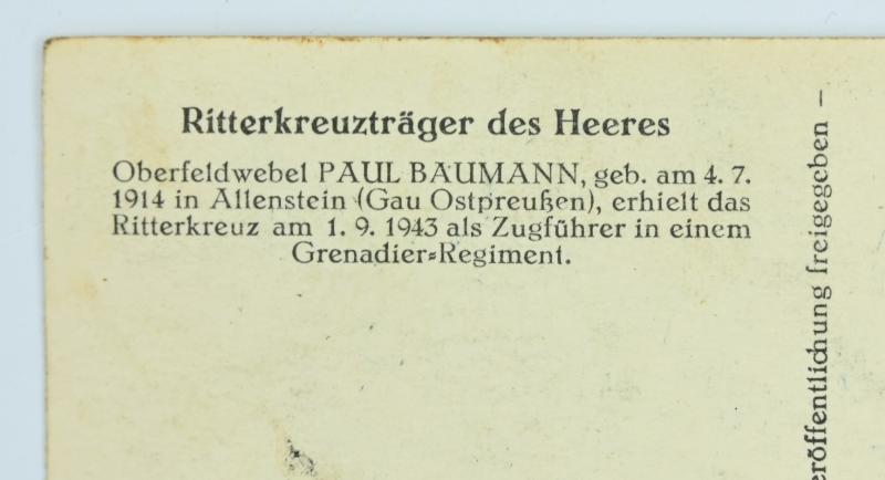 German WH Postcard 'Oberfeldwebel Baumann'