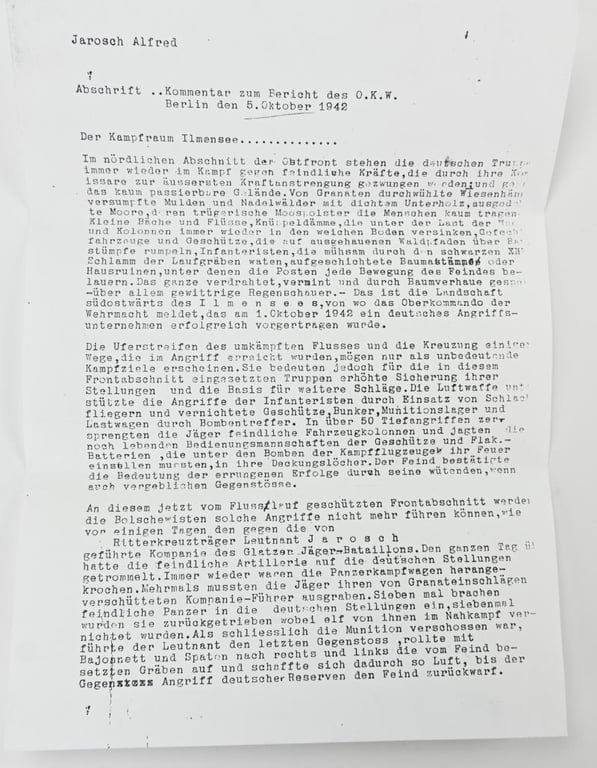 Signature of Wehrmacht Heer KC Recipient 'Alfred Jarosch'