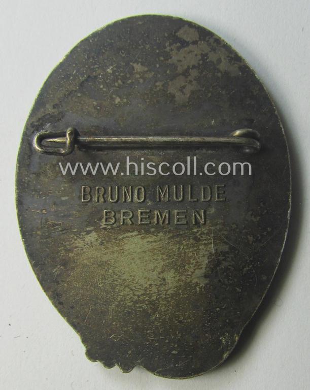 Bright silver-toned- and/or aluminium- (ie. I deem 'Cupal'-) based SA-related day-badge (ie. 'tinnie' or: 'Veranstaltungsabzeichen') as was issued to commemorate the: 'Tag der SA-Gruppe Nordsee in Bremen 1936'