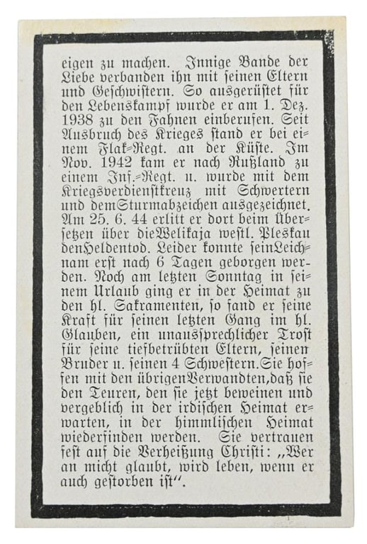 German WH Deathcard 'Franz Schmitz'