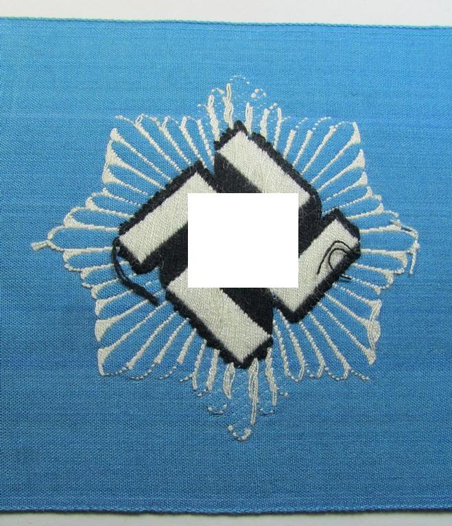 Superb, light-blue-coloured, so-called: RLB (or: 'Reichsluftschutzbund') 'Amtsträger'-armband depicting the typical 'RLB'-logo (without lettering) and that is void of an interwoven makers'-designation