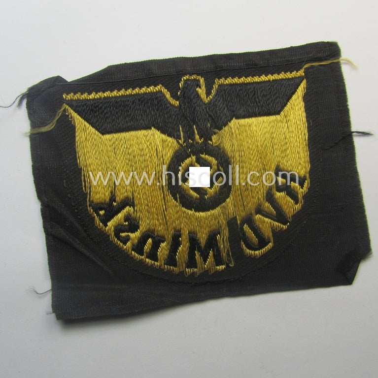 RB- ('Reichsbahn'-) related arm-eagle as executed in 'BeVo'-weave style as was intended for an official of the: 'Deutsche Reichsbahn' ie. the 'RVD Minsk' (or: 'Reichsverkehrsdirektion Minsk')