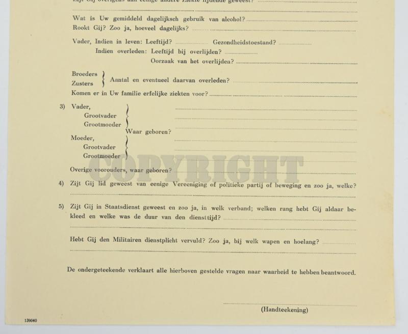Dutch Waffen-SS Enlistment Form 1940