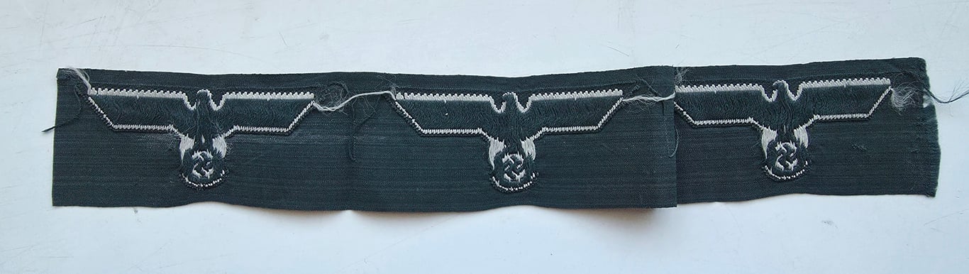 WH (Heeres)M36 pattern side cap eagles as executed in BeVo' weave pattern - on a strip of three
