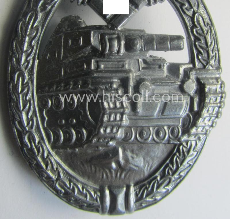 'Panzerkampfabzeichen in Silber' (or: silver-class panzer assault-badge or PAB) being a neat (I deem) somewhat later-war-period zinc- (ie. 'Feinzink'-) version as was procuced by the: 'Frank u. Reif'-company