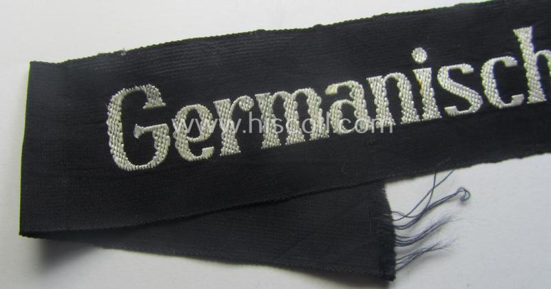 Superb - and truly unusually ie. rarely encountered! - (amongst others) Dutch volunteer-related cuff-title (ie. 'Ärmelstreifen') as was intended for members within the: 'Germanische Jugend'