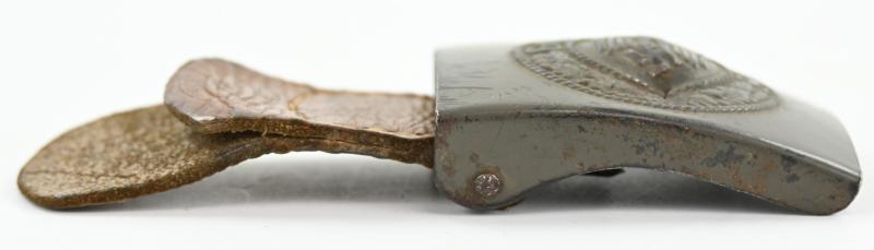 German WH Beltbuckle with Schrapnel damage and Tab 'E.Schneider'