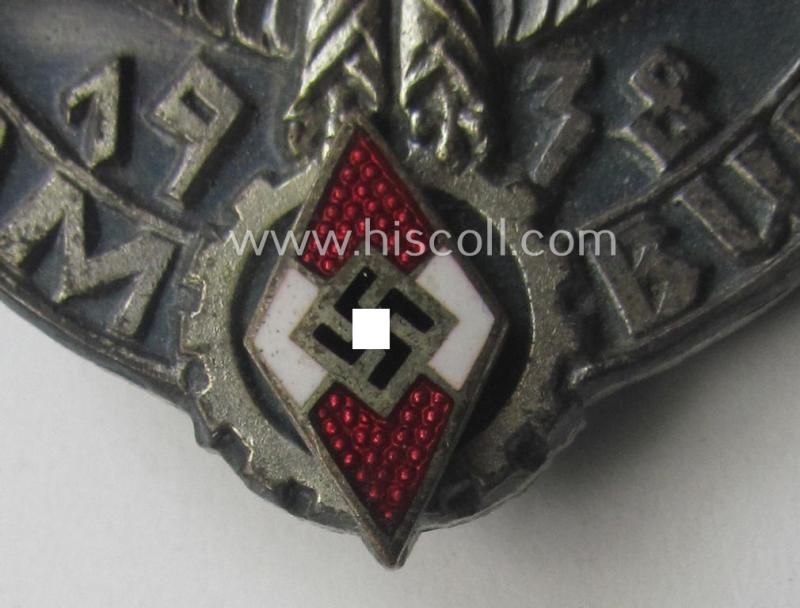 HJ- ie. BDM (ie. 'Hitlerjugend' or: 'Bund Deutscher Mädel') related day-badge: 'Reichskampf Hamburg 1938'