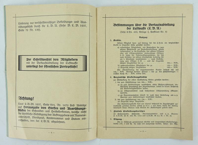German Luftwaffe Clothing Price List Nr. 11 Booklet