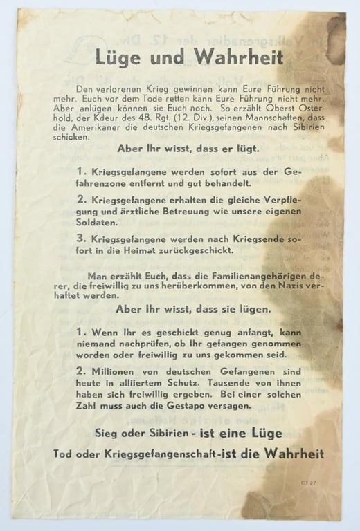Allied WW2 Droppingsflyer 'Volksgrenadier'