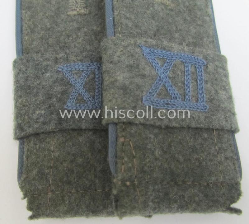 Attractive - and fully matching! - pair of mid-war-period so-called: 'M41 o. M43'-pattern, WH (Heeres) EM-type shoulderstraps that comes with its accompanying 'Überschube'-pair as intended for a: 'Soldat des Nachschub-Abteilungs XII'