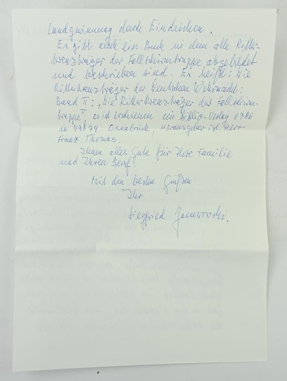 Signature of Luftwaffe KC Recipient 'Siegfried Jamrowski'