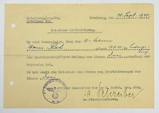 SS-Totenkopf Drivers License Certificate KFZ