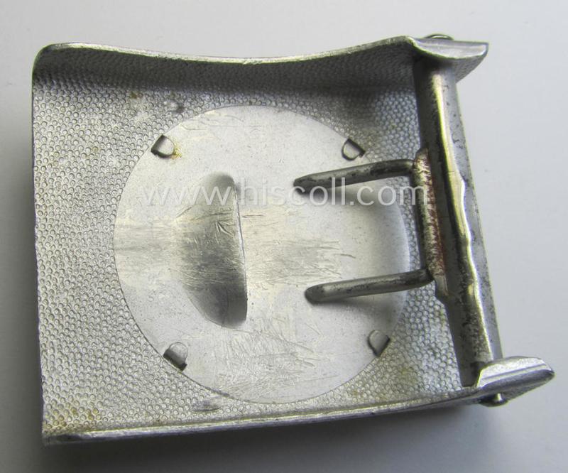 Aluminium-based: 'Reichsarbeitsdienst'- (ie. RAD-) EM- (ie. NCO-) 'Ausgeh'- (ie. dress-) type belt-buckle being a non-maker-marked example that comes in a hardly used- (ie. still 'virtually mint'-) condition