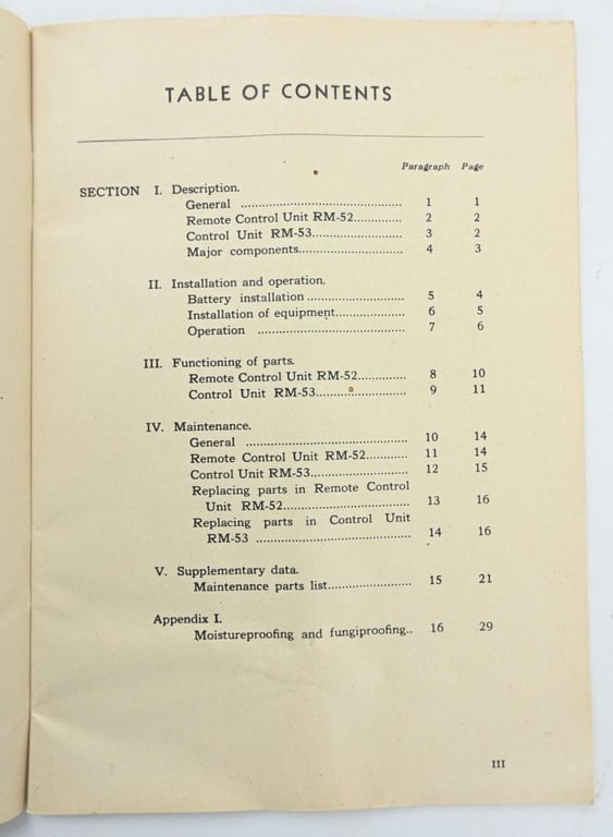 US WW2 Remote Controle Equipment RC-261 Manual