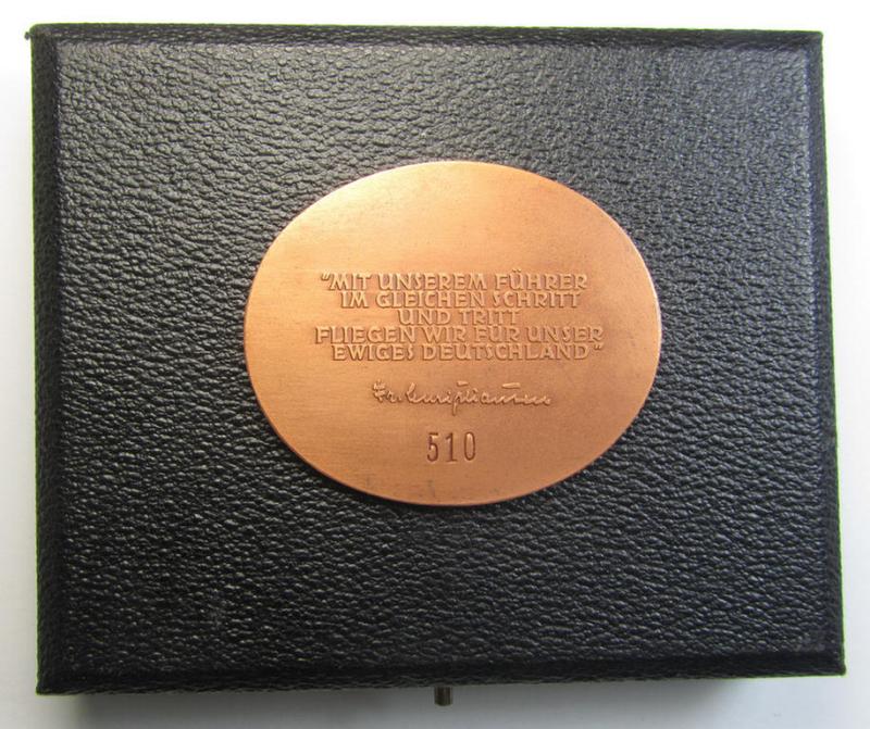 Superb, 'NSFK'-related commemorative-plaque (ie. 'Erinnerungs- o. nichttragbare Plakette') entitled: 'Reichswettbewerb für Motorflugmodelle 1938' that comes with its accompanying award-document and dito etui