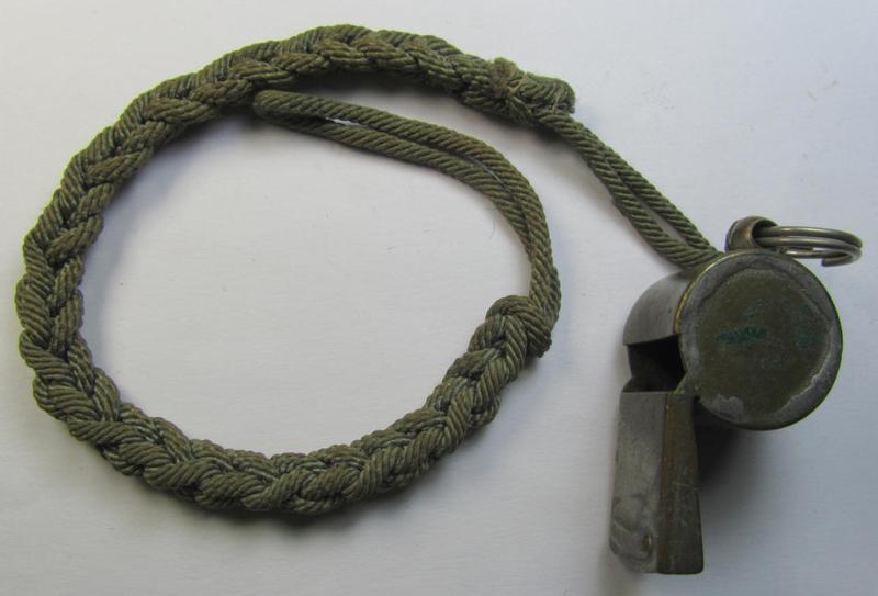 WH (Heeres, Kriegsmarine etc.) personal-equipment-item: a silver-coloured- and (I deem) copper based flute (ie. 'Flöte') that comes mounted onto its original (greyish-coloured- and/or twisted) 'lanyard'