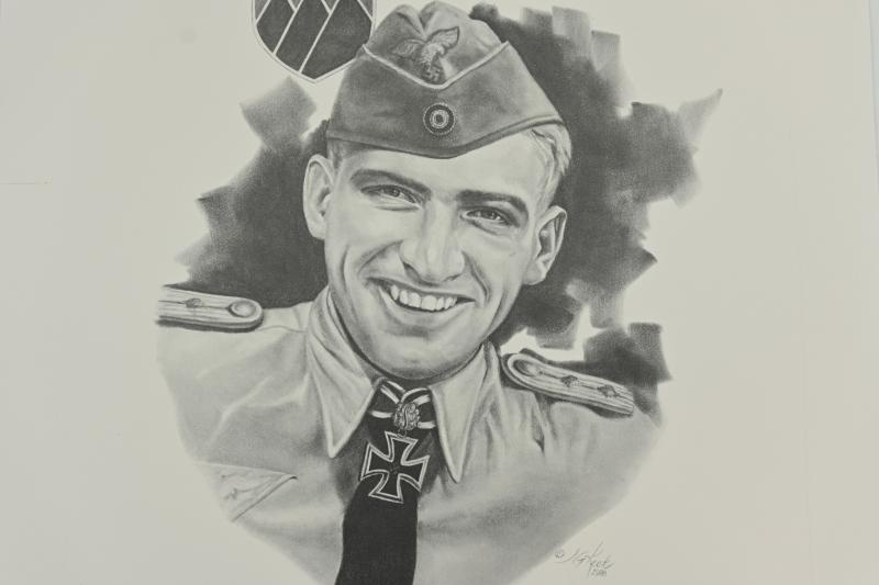 German Litho Print of LW Flight Ace 'Hans-Ulrich Rudel'