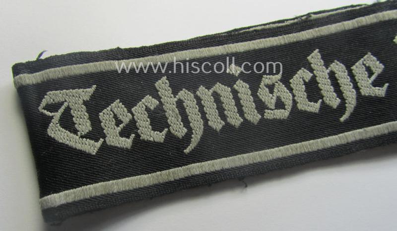 Truly used and carefully tunic-removed, TeNo-cuff-title (ie. 'Ärmelstreifen') entitled: 'Technische Nothilfe' (= 'TeNo'), being an example as was woven in the neat 'BeVo'-weave pattern