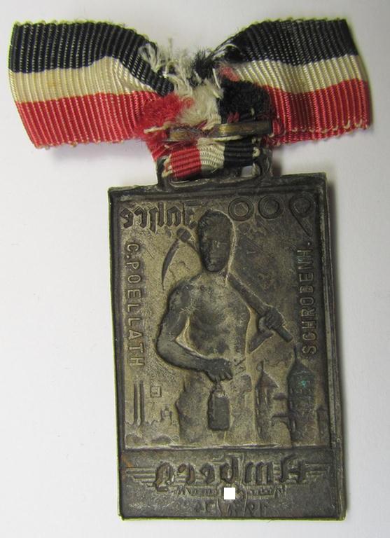 Commemorative, 'Buntmetall'-based 'Veranstaltungsabzeichen' (ie. 'tinnie') being a neatly maker- (ie. 'Carl Poellath'-) marked example that comes mounted on its ribbon showing the text: '900 Jahre Amberg - Bayr. Ostmark - 1934'