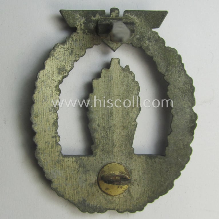 WH (Kriegsmarine) 'Kriegsabzeichen für Minensuch-, U-Boot-Jagd und Sicherungs-Verbände' being a detailed and (typical) non-maker-marked, 'Feinzink'-based example as was produced by the 'Förster & Barth'-company