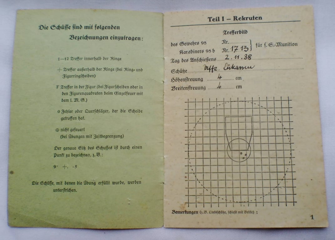 German Heer Shooting record book (Schießbuch für Erg. Schützen Kompanie)